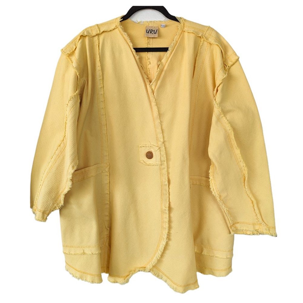 URU Vintage Sunshine Raw Edge Denim Jacket Size XL